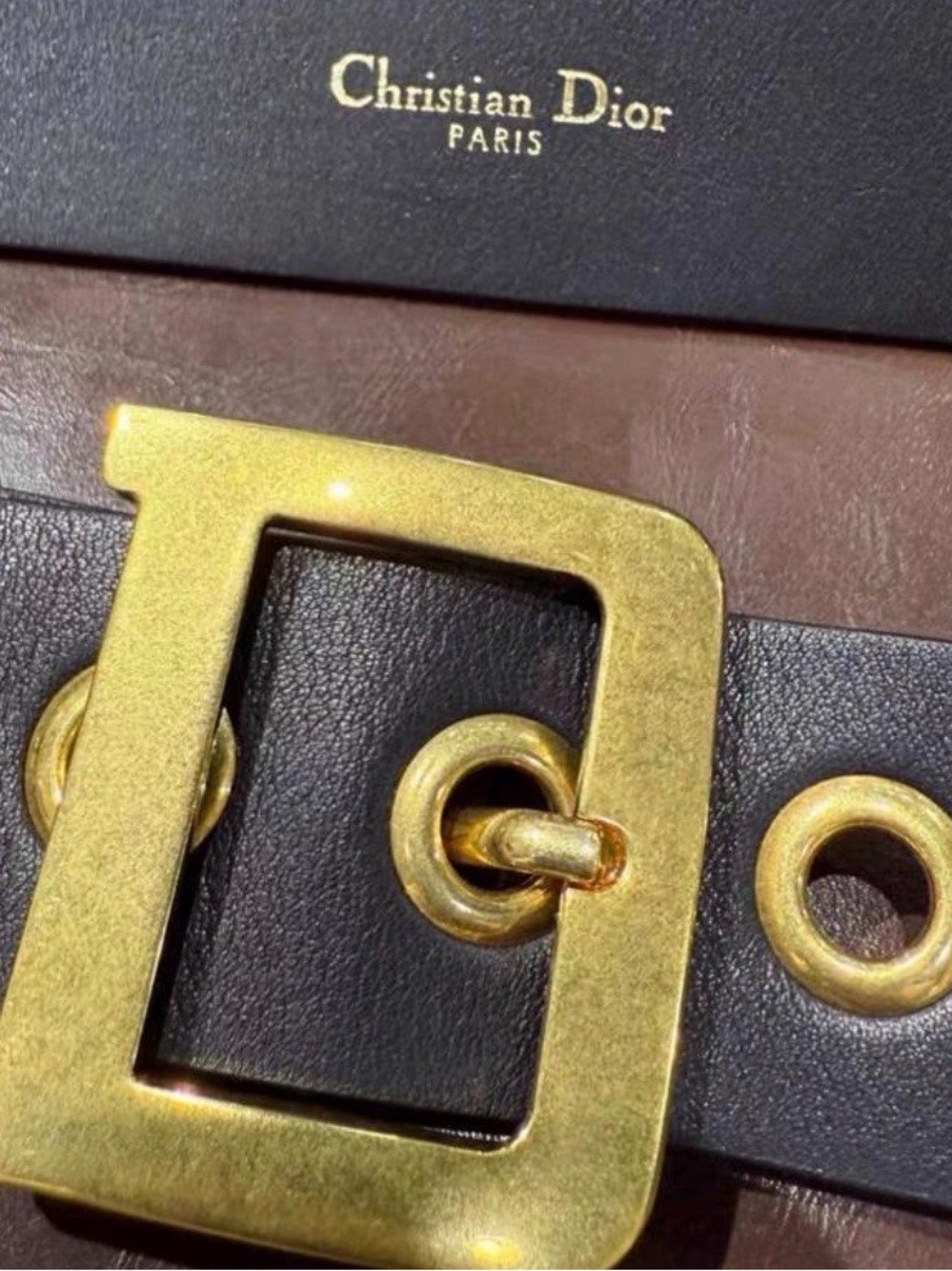 Women Black Leather Belt Bag Belt with Gold Buckle - DIOR